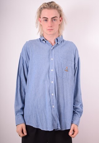 CHAPS RALPH LAUREN MENS VINTAGE SHIRT XL BLUE 90S