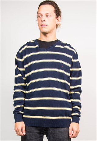 TOMMY HILFIGER 90'S VINTAGE STRIPE V-NECK JUMPER KNIT