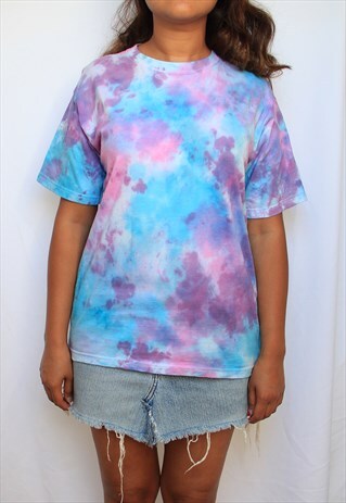 FUN TIE DYE T SHIRT IN BLUE PINK AND PURPLE