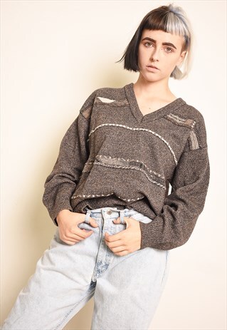 90'S RETRO JAZZY ABSTRACT PATTERN OVERSIZED KNIT DADS JUMPER