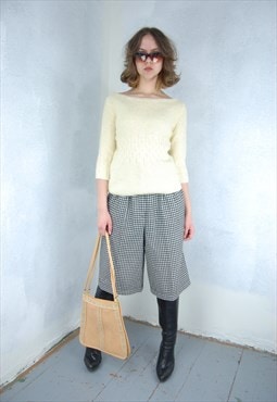 Vintage y2k crochet short knitted fluffy jumper in yellow