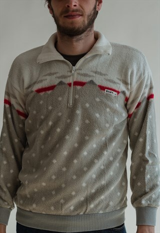 VINTAGE 80S FUNKY JUMPER IN GREY PATTERN