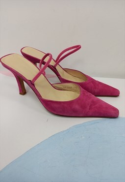 00s Mule Sandal Heels Pink Suede Leather Pointed