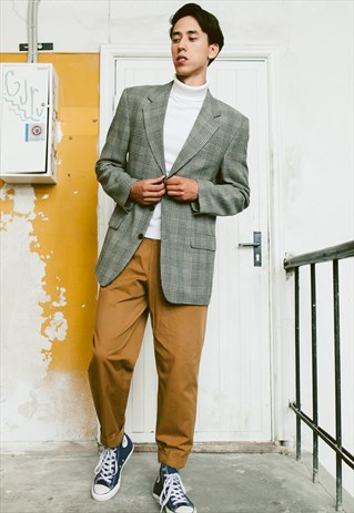 VINTAGE 80S CHECK PRINT LONGLINE BLAZER