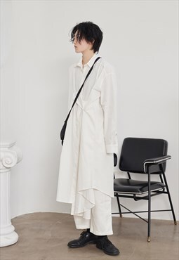 Yamamoto-style Asymmetrical Long Shirt in White