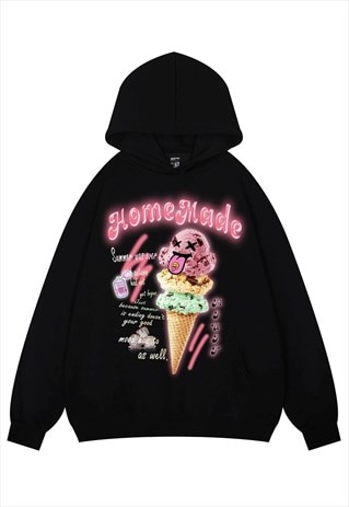 Ice cream hoodie psychedelic pullover raver top in black