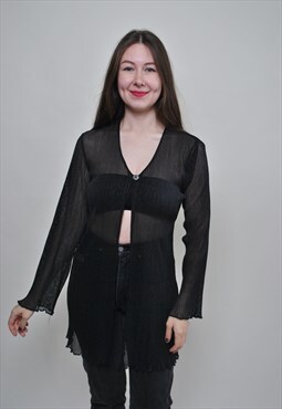 Vintage black blouse, Italian mesh top