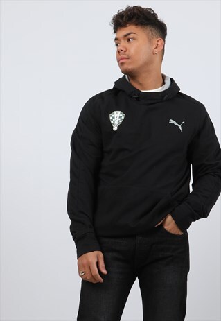 VINTAGE PUMA LARGE BLACK PRINTED LOGO HOODIE