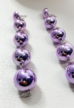 Metallic Lilac Long Beaded Drop Earrings