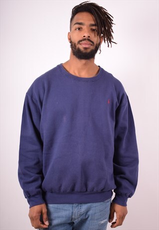 POLO RALPH LAUREN MENS VINTAGE SWEATSHIRT JUMPER XL BLUE 90S