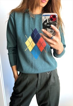 Preppy Geometric Old School Smart Nerd Pullover Sweater S