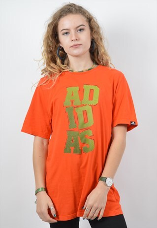 ADIDAS WOMENS VINTAGE T-SHIRT TOP LARGE ORANGE 90S