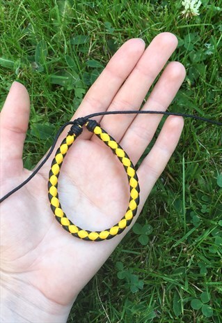 UNISEX BOHO FESTIVAL YELLOW BLACK FAUX LEATHER ROPE BRACELET