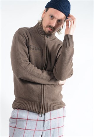 VINTAGE NORTH SAILS ZIP UP CARDIGAN IN BROWN