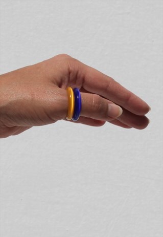 2 RINGS/ YELLOW AND BLUE CAT EYE STONE RINGS