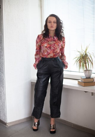 VINTAGE 80'S HIGH WAISTED BLACK LEATHER TROUSERS