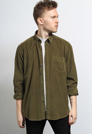 VINTAGE CORDUROY CORD SHIRT GREEN