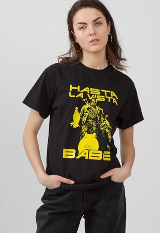 90S VINTAGE BLACK YELLOW CREW NECK SCHWARZENEGGER T-SHIRT