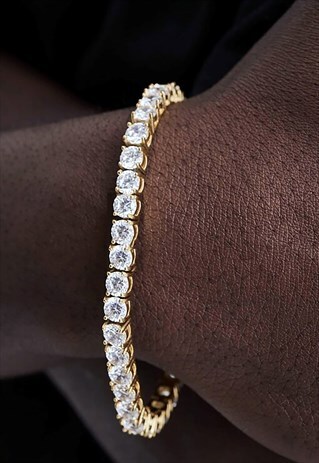 54 Floral 5mm Diamond Crystal Cuban Curb Bracelet - Gold