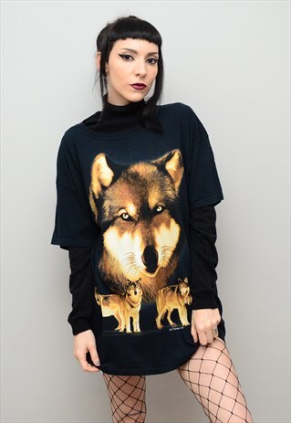 VINTAGE 90'S ANIMAL WOLF PRINT OVERSIZED BOYFRIEND TEE
