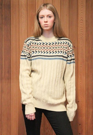 VINTAGE 1980S CREAM PATTERNED JUMPER