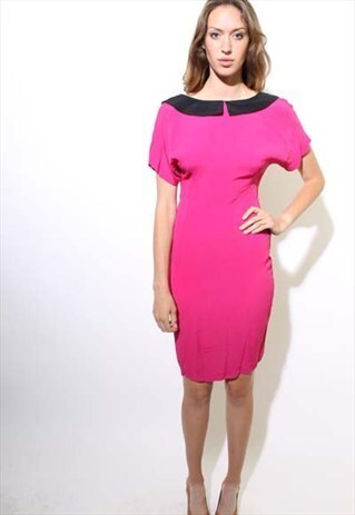 VINTAGE 1980'S 80'S FUCHSIA PLUNGING BACK MINI DRESS XS-S