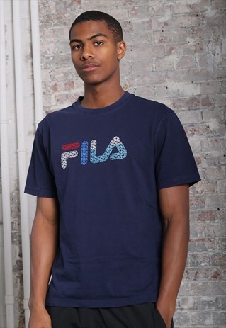 VINTAGE FILA BIG LOGO SPELLOUT T-SHIRT NAVY BLUE