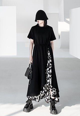 IRREGULAR SPLIT LAYERED SHORT-SLEEVED DRESS