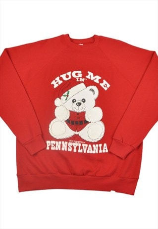 Vintage Sweatshirt Hug Me in Pennsylvania Red Ladies XL
