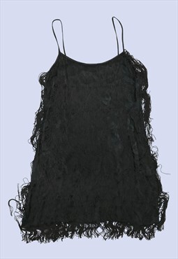 Black Tassel Fringe Strappy Mini Flapper Party Dress