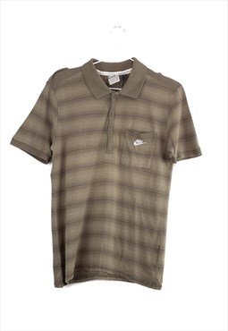 Vintage Nike Stripped Polo Shirt in Brown S