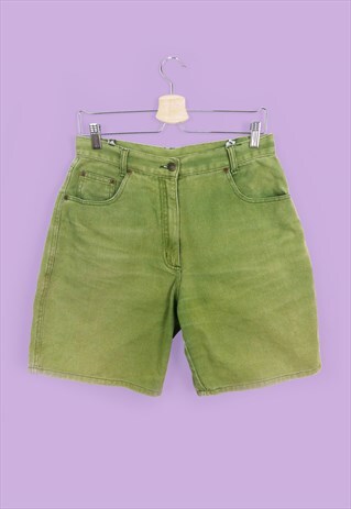 VINTAGE 90'S GREEN DENIM HIGH WAIST SHORTS