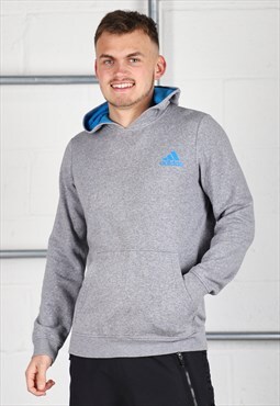 Vintage Adidas Hoodie in Grey Pullover Sports Jumper Small