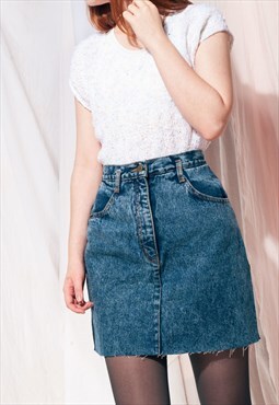 Vintage denim skirt 80s cropped acid wash high-waist mini