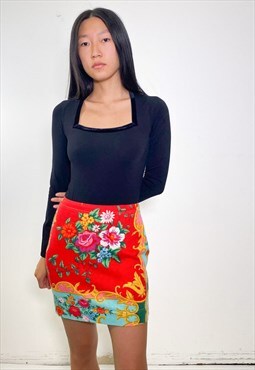 Vintage floral baroque 90s mini skirt 