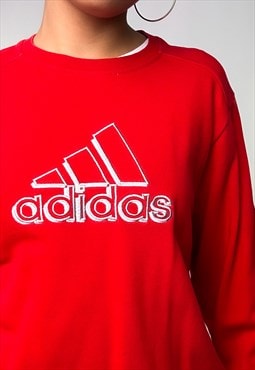 Red 90s Adidas Embroidered Spellout Sweatshirt