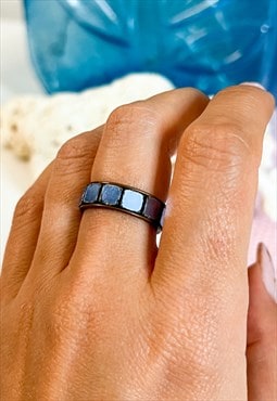 1970's Blue Mirror Mosiac Ring