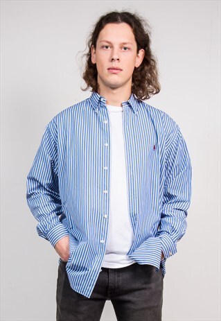 VINTAGE 90'S BLUE STRIPE RALPH LAUREN SHIRT