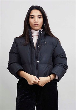 VINTAGE BLACK CROPPED RALPH LAUREN DOWN PUFFER JACKET