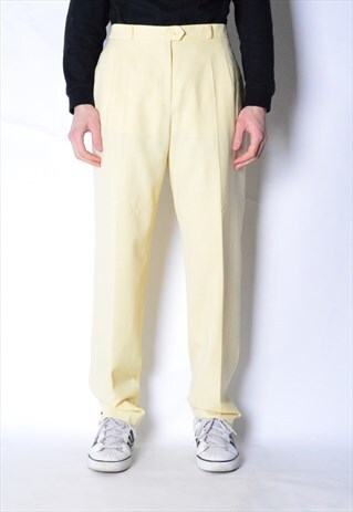 VINTAGE 90S UNISEX PASTEL YELLOW LINEN BLEND PANTS