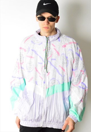 VINTAGE 80S COLOURFUL PASTEL SHELL TRACK JACKET