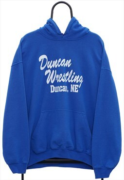 Vintage Duncan Wrestling Graphic Blue Hoodie Mens