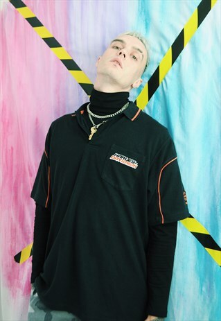 VINTAGE 90'S HD EMBROIDERED POLO SHIRT BLACK