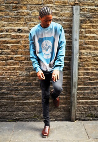 BLUE SUGAR SKULL PRINT SWEATSHIRT JUMPER