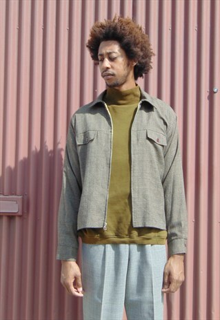90S MINIMALIST SKATER ZIP FRONT MINI CHECK JACKET MEDIUM