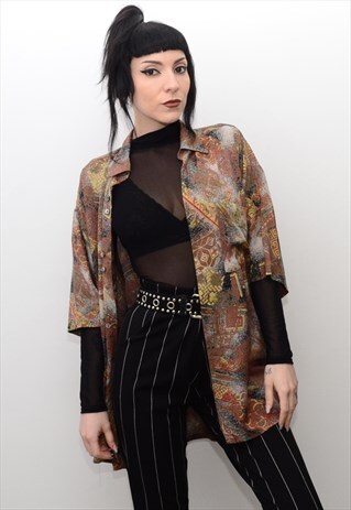VINTAGE 90'S HIPPIE ABSTRACT PATTERNED BOYFRIEND SHIRT