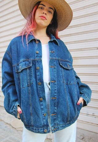 DARK BLUE DENIM OVERSIZED TRUCKER JEAN JACKET