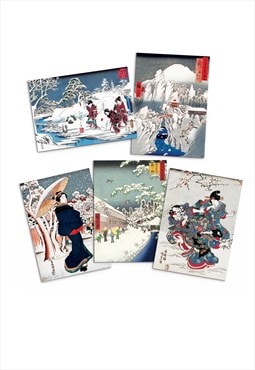 Japanese Ukiyo-e Art Greeting Cards Set of 5 Christmas Xmas