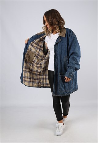 DENIM JACKET WINTER LINED OVERSIZED LONG UK 20 - 22 (BJ3T)
