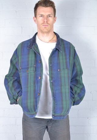 VINTAGE RALPH LAUREN STRIPED CORDUROY COLLARED DENIM JACKET